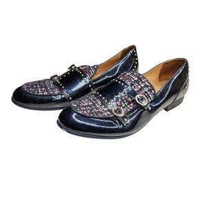 Jitai Men's Patent Leather Slip On Loafers Buckle Abstract Studded 9